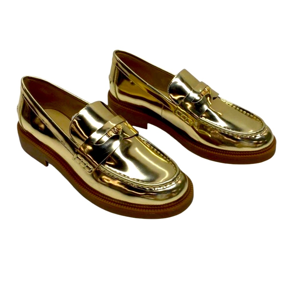 Michael Kors Eden Metallic Gold Leather Loafers Slip-On Flats - Picture 4 of 6